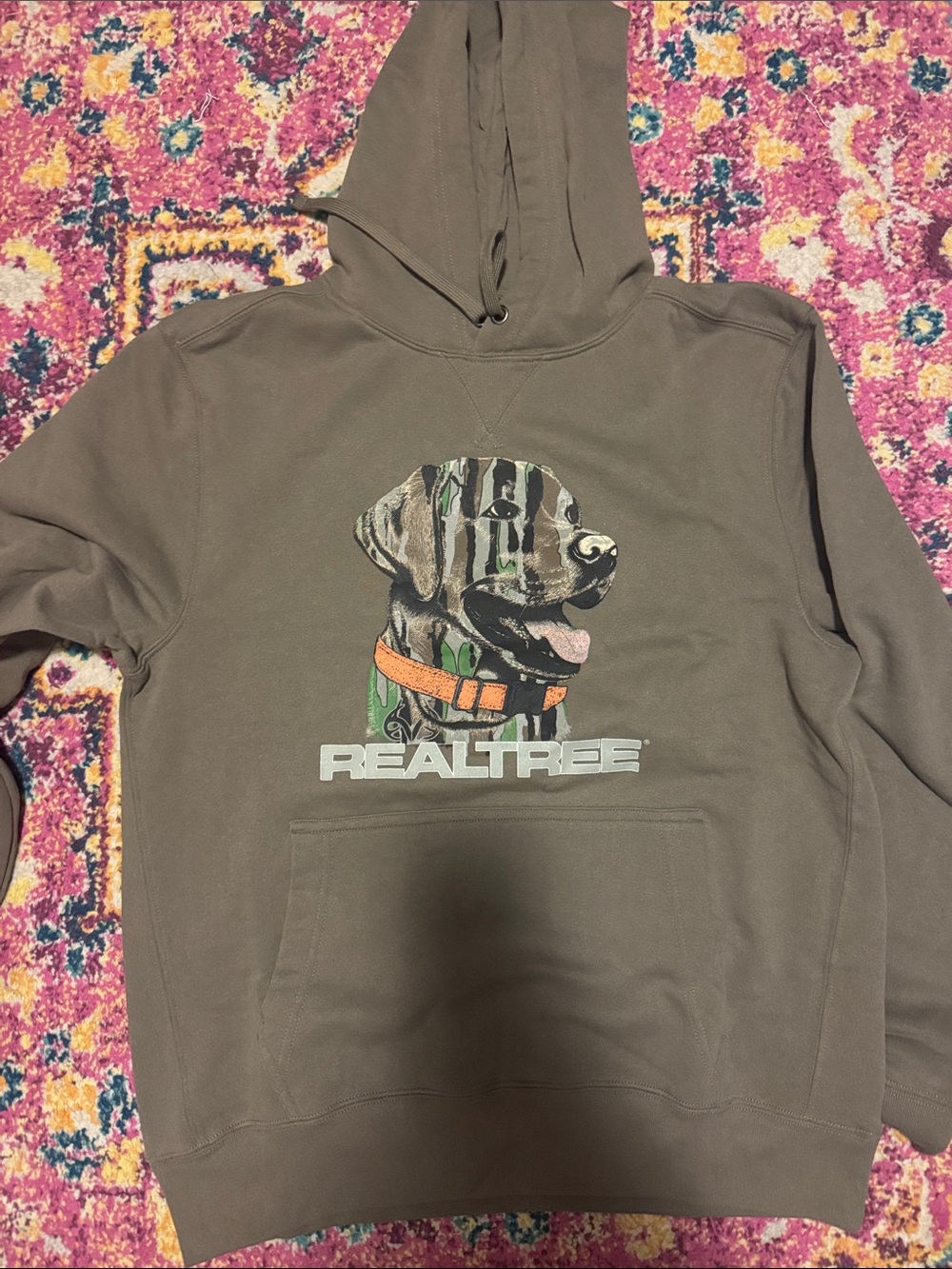 Realtree Olive Green Hoodie with Camouflage Dog Graphic